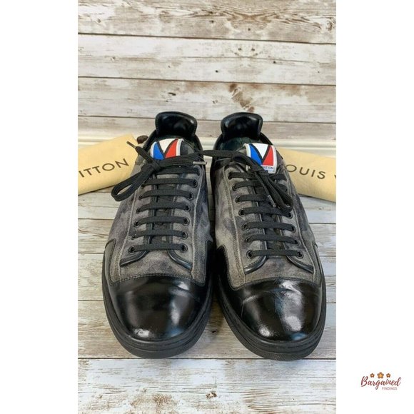 Authentic Louis Vuitton Camouflage Suede & Black Leather Slalom Low Top Sneakers - Picture 4 of 14